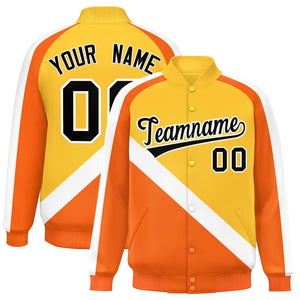 Custom Gold Orange Raglan Sleeves Varsity Full-Snap Letterman Baseball Jacket