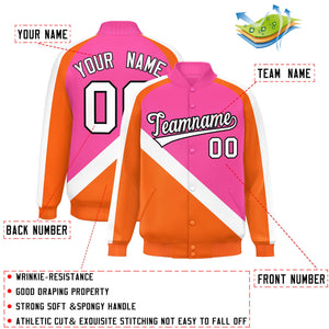 Custom Pink Orange Raglan Sleeves Varsity Full-Snap Letterman Baseball Jacket