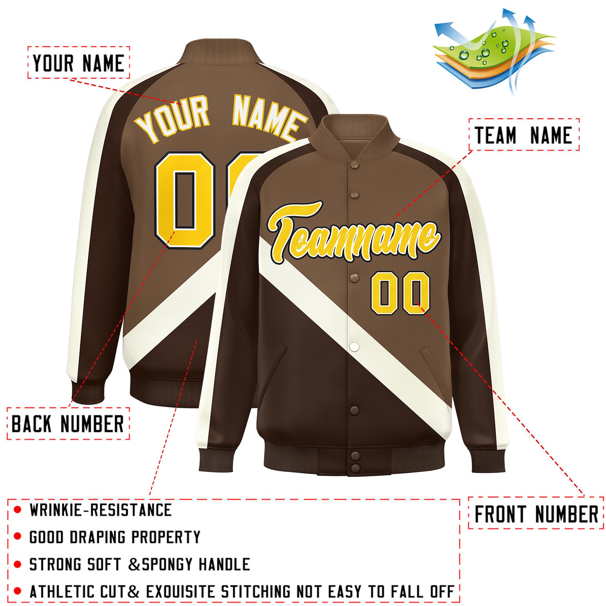 Custom Light Brown Brown Raglan Sleeves Varsity Full-Snap Letterman Baseball Jacket