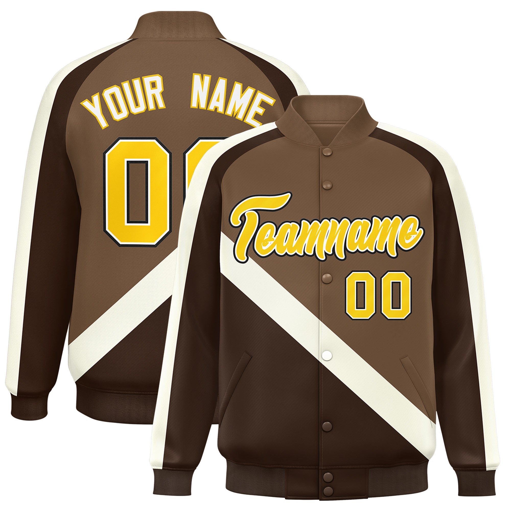 Custom Light Brown Brown Raglan Sleeves Varsity Full-Snap Letterman Baseball Jacket