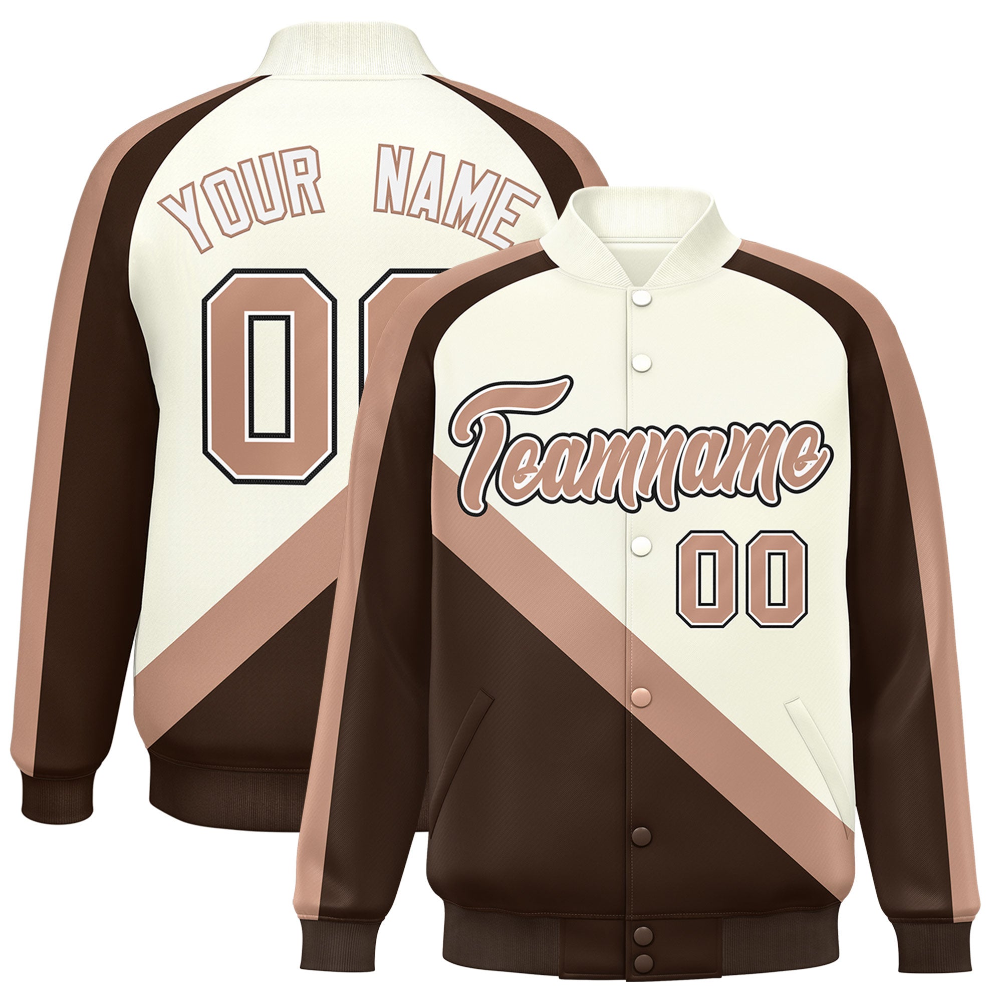 Custom Cream Brown Raglan Sleeves Varsity Full-Snap Letterman Baseball Jacket