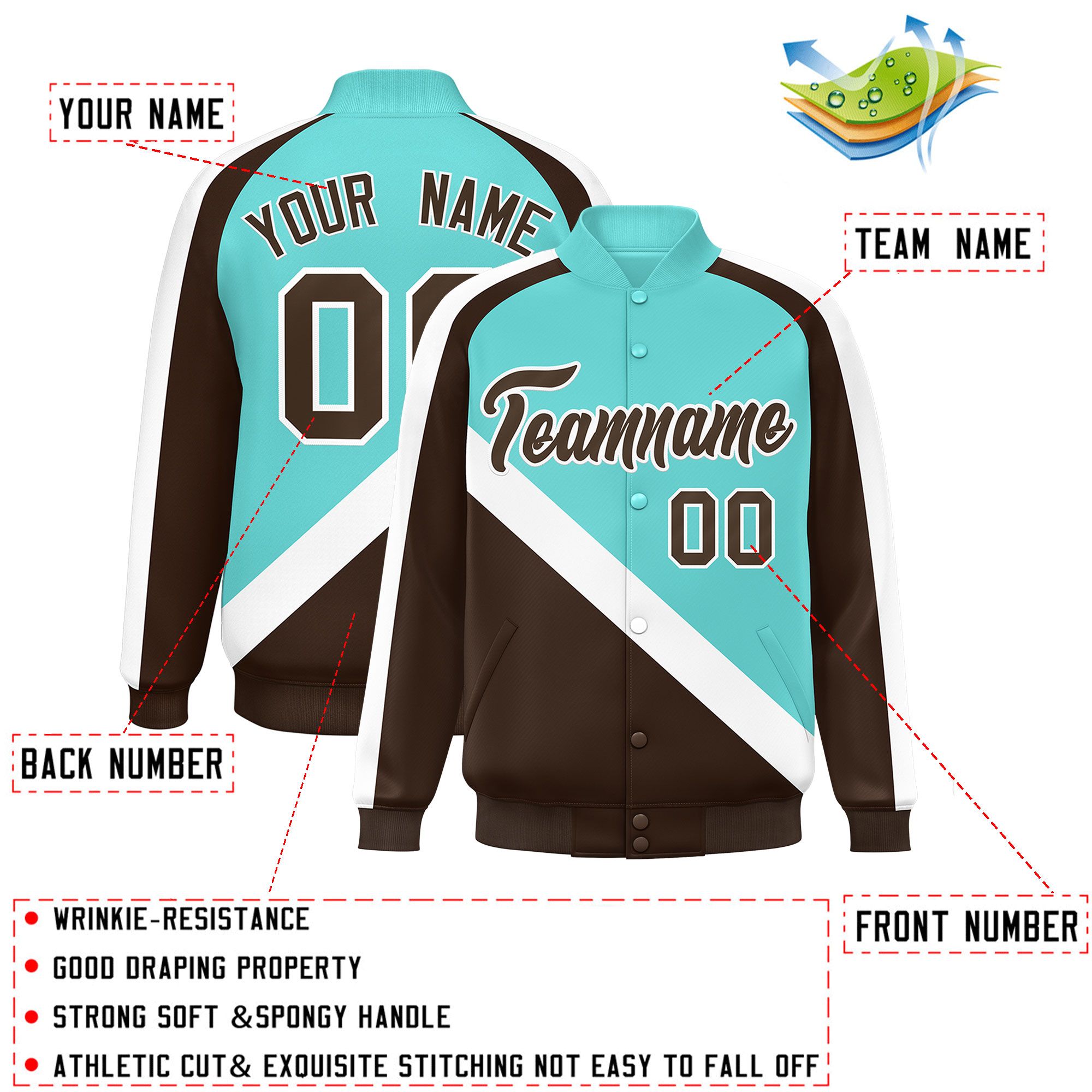 Custom Bright Green Brown Raglan Sleeves Varsity Full-Snap Letterman Baseball Jacket