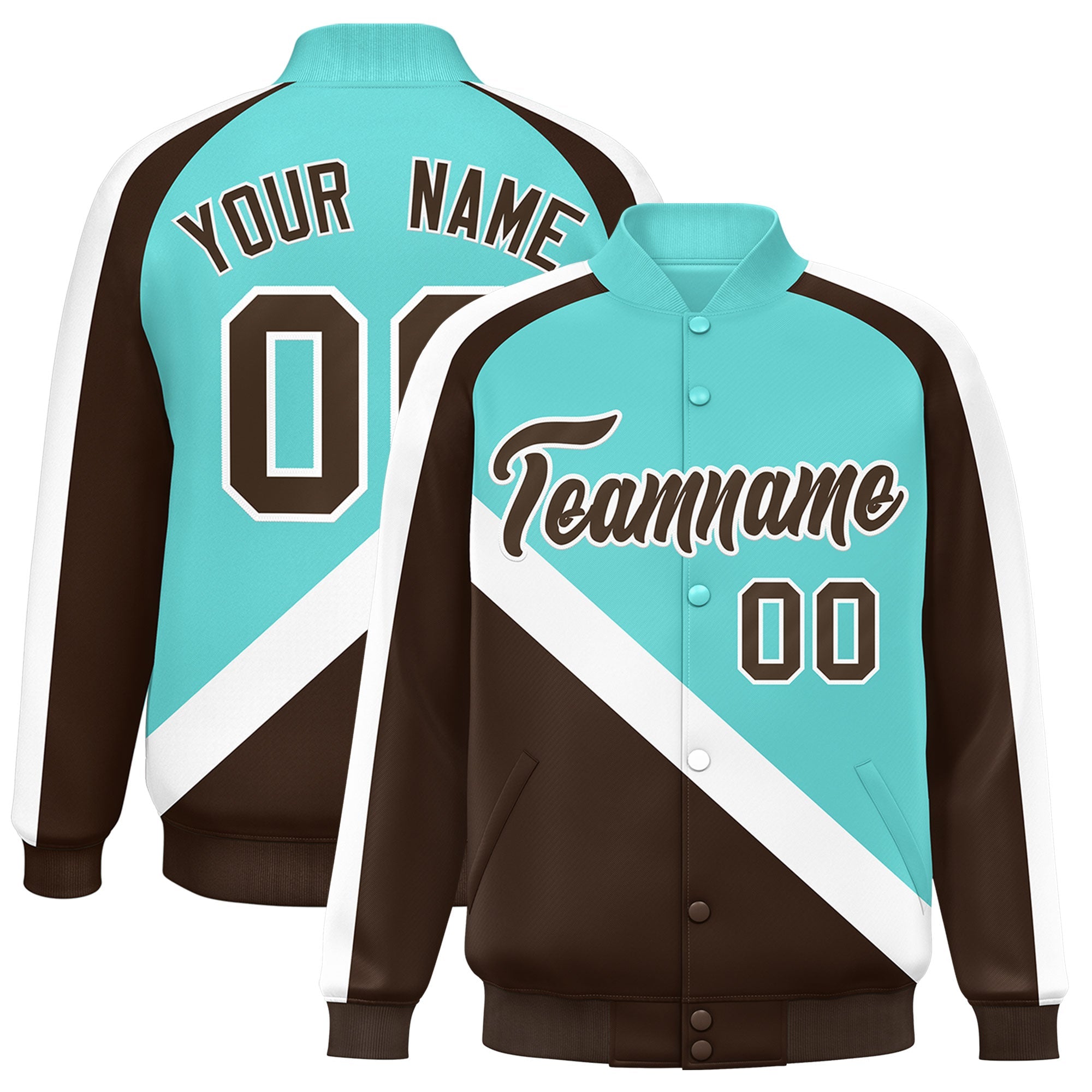 Custom Bright Green Brown Raglan Sleeves Varsity Full-Snap Letterman Baseball Jacket