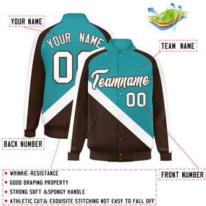 Custom Aqua Brown Raglan Sleeves Varsity Full-Snap Letterman Baseball Jacket