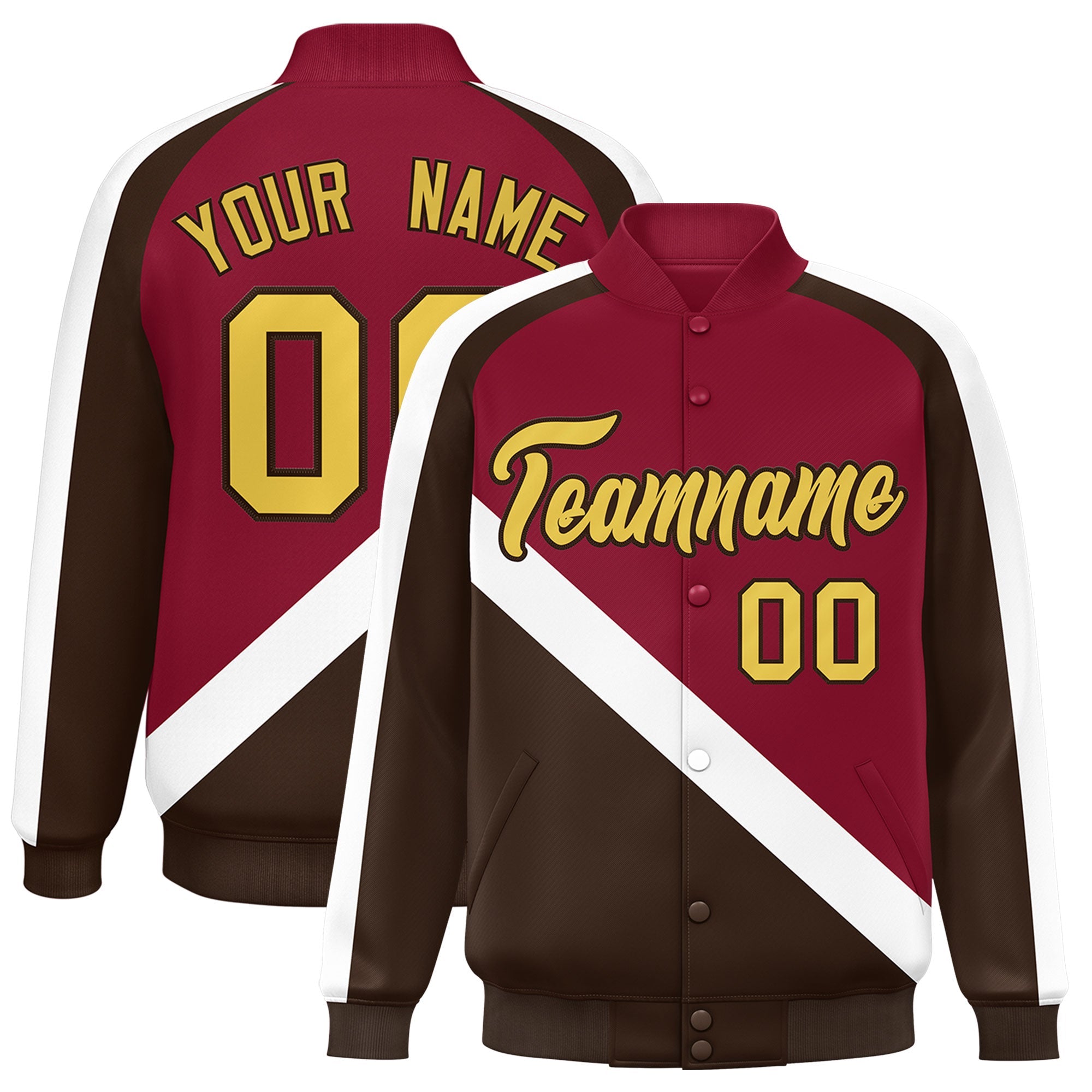 Custom Crimson Brown Raglan Sleeves Varsity Full-Snap Letterman Baseball Jacket