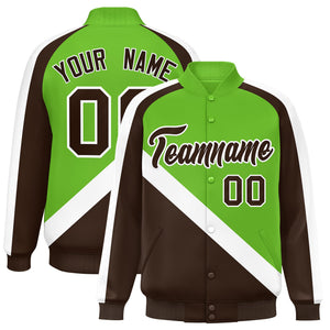 Custom Green Brown Raglan Sleeves Varsity Full-Snap Letterman Baseball Jacket