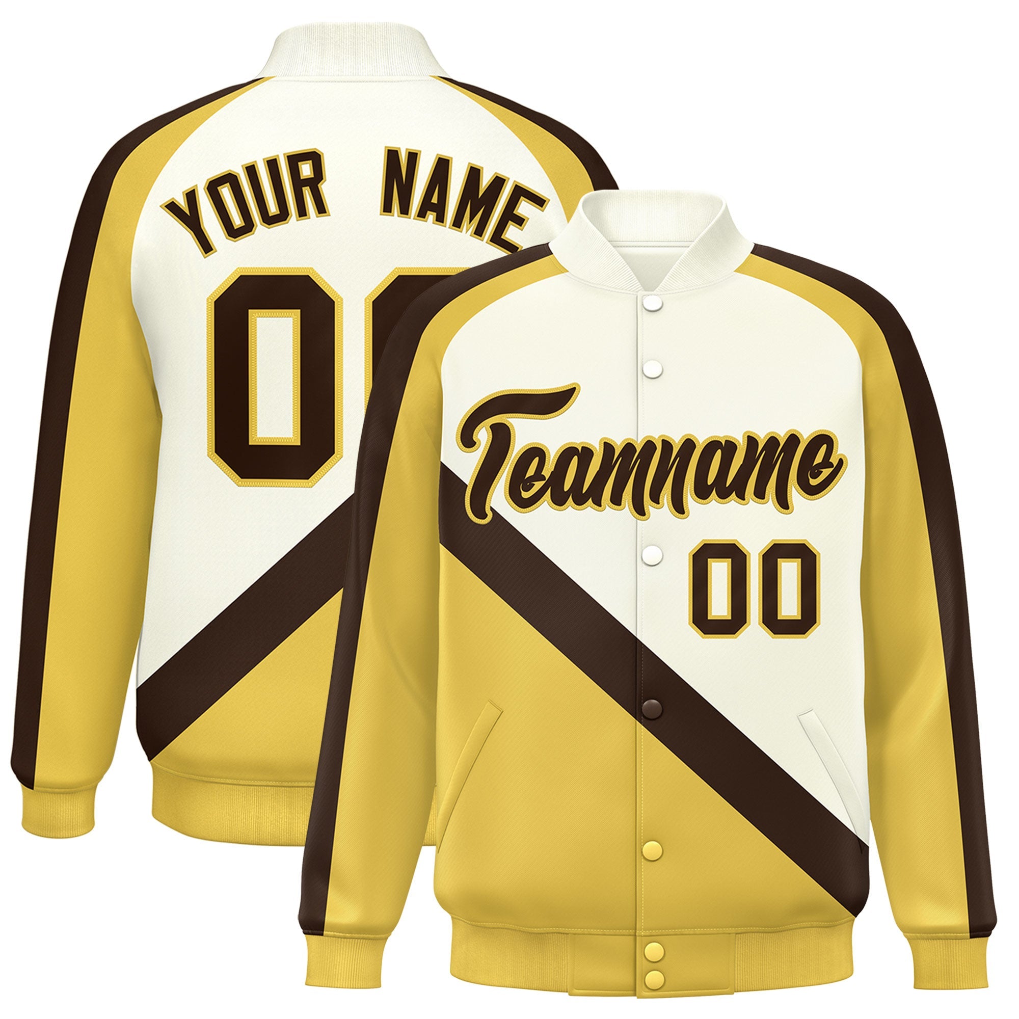 Custom Cream Khaki Raglan Sleeves Varsity Full-Snap Letterman Baseball Jacket