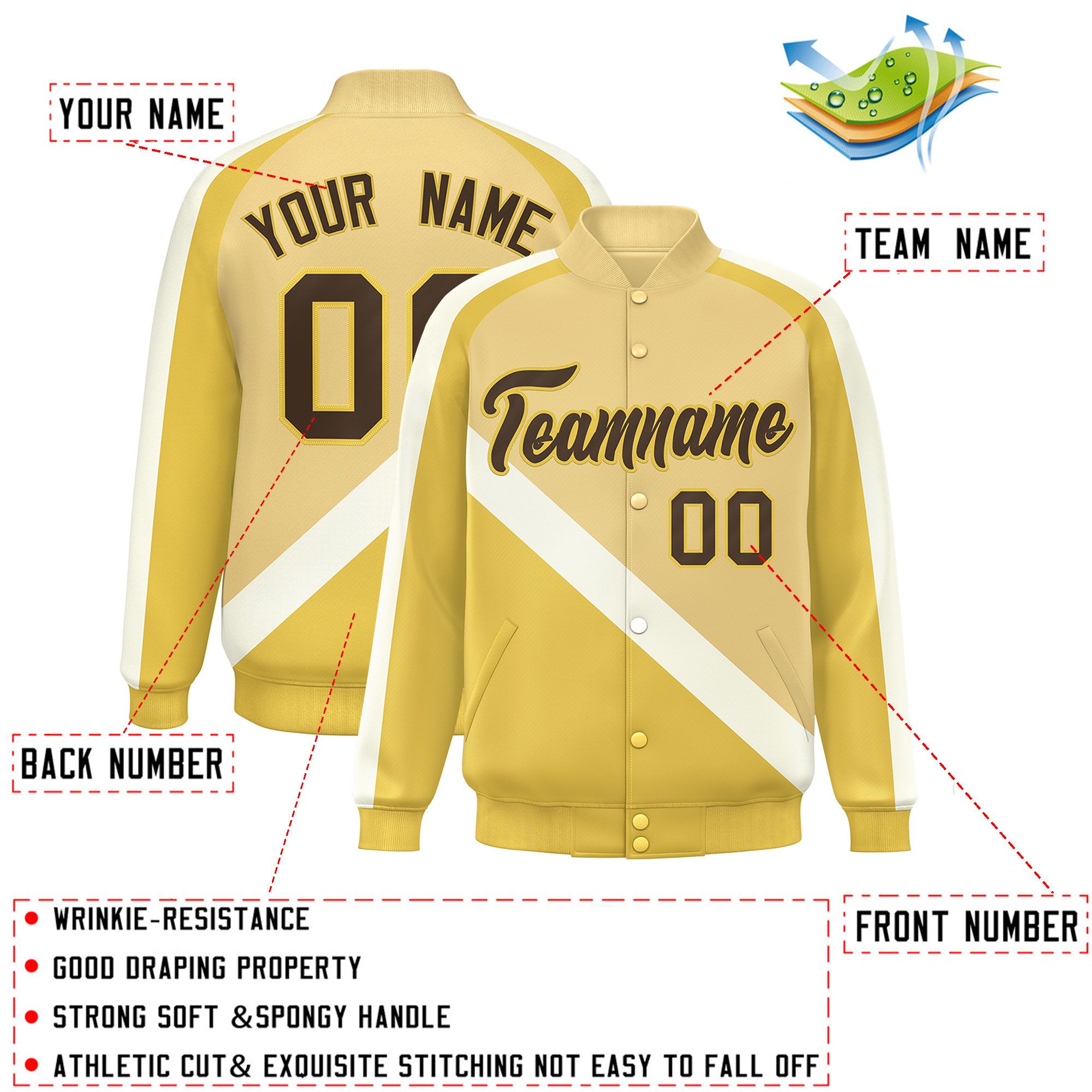 Custom Khaki Khaki Raglan Sleeves Varsity Full-Snap Letterman Baseball Jacket