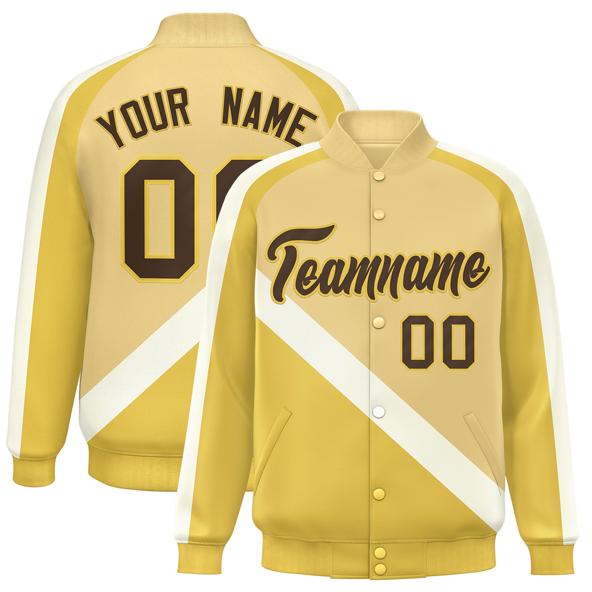 Custom Khaki Khaki Raglan Sleeves Varsity Full-Snap Letterman Baseball Jacket