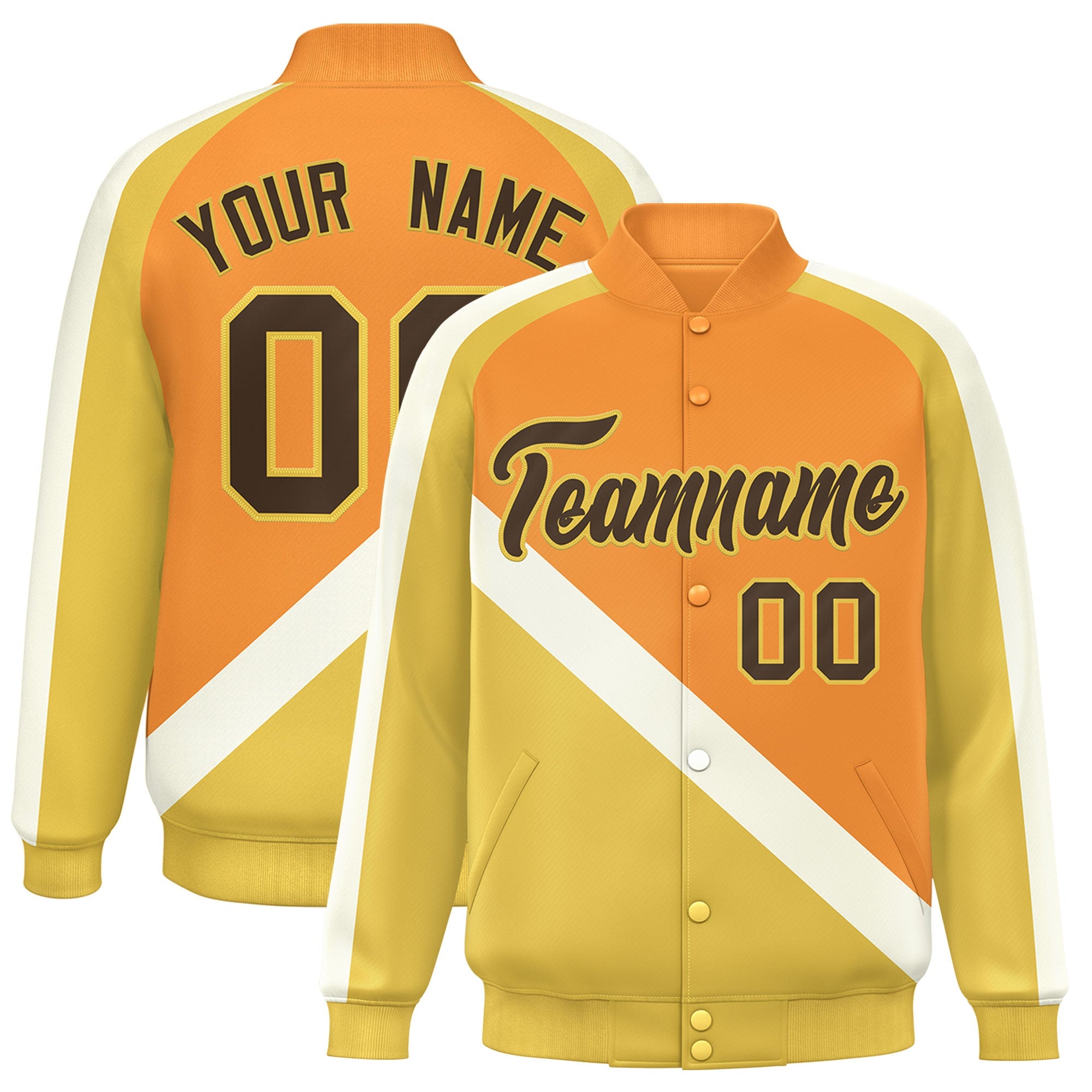 Custom Orange Khaki Raglan Sleeves Varsity Full-Snap Letterman Baseball Jacket