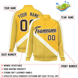 Custom Gold Khaki Raglan Sleeves Varsity Full-Snap Letterman Baseball Jacket