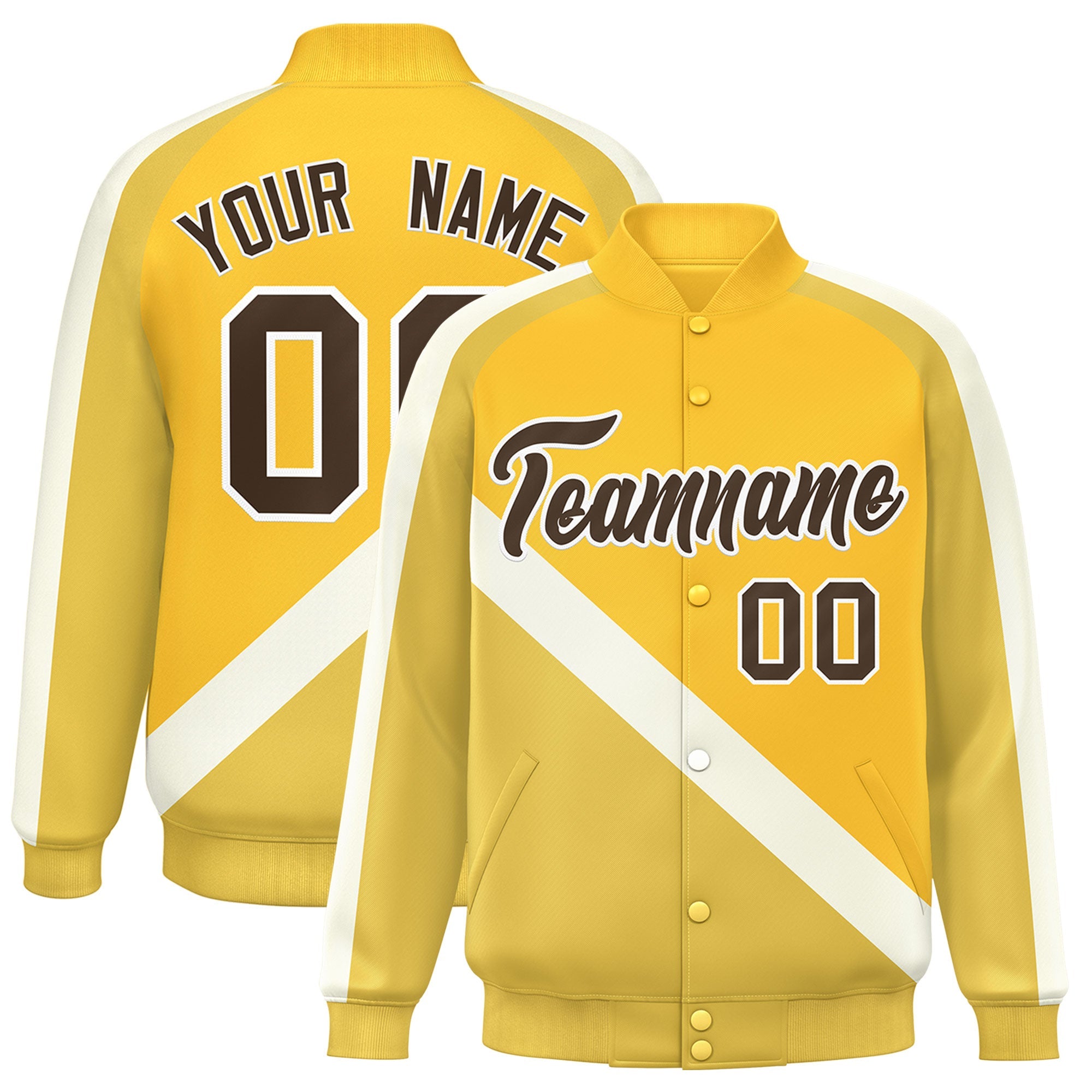 Custom Gold Khaki Raglan Sleeves Varsity Full-Snap Letterman Baseball Jacket