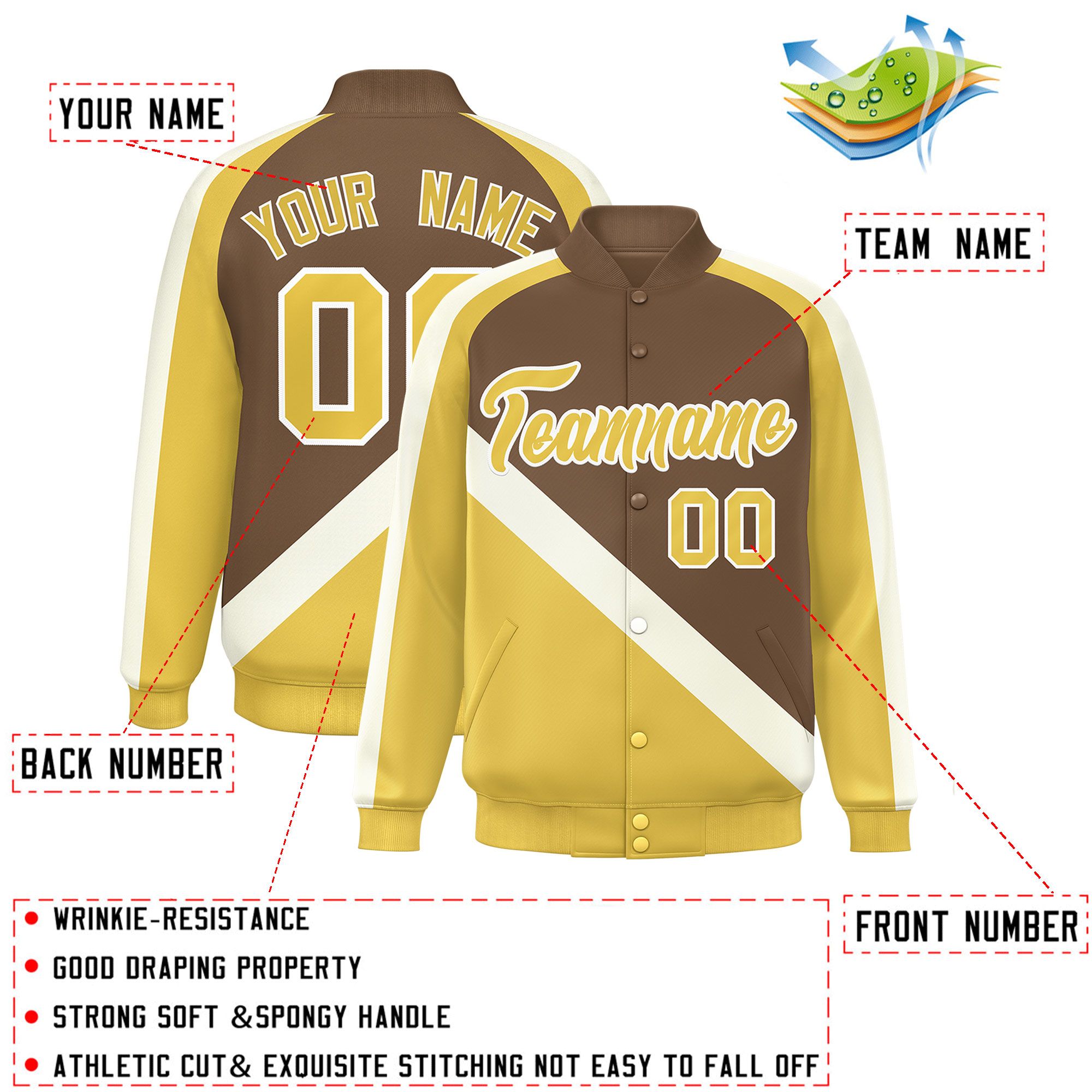 Custom Light Brown Khaki Raglan Sleeves Varsity Full-Snap Letterman Baseball Jacket