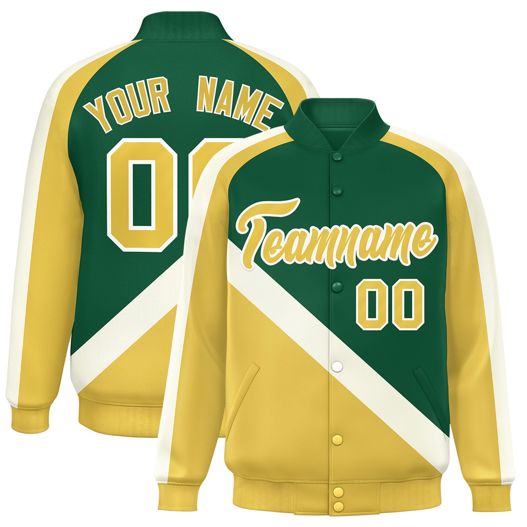 Custom Green Khaki Raglan Sleeves Varsity Full-Snap Letterman Baseball Jacket