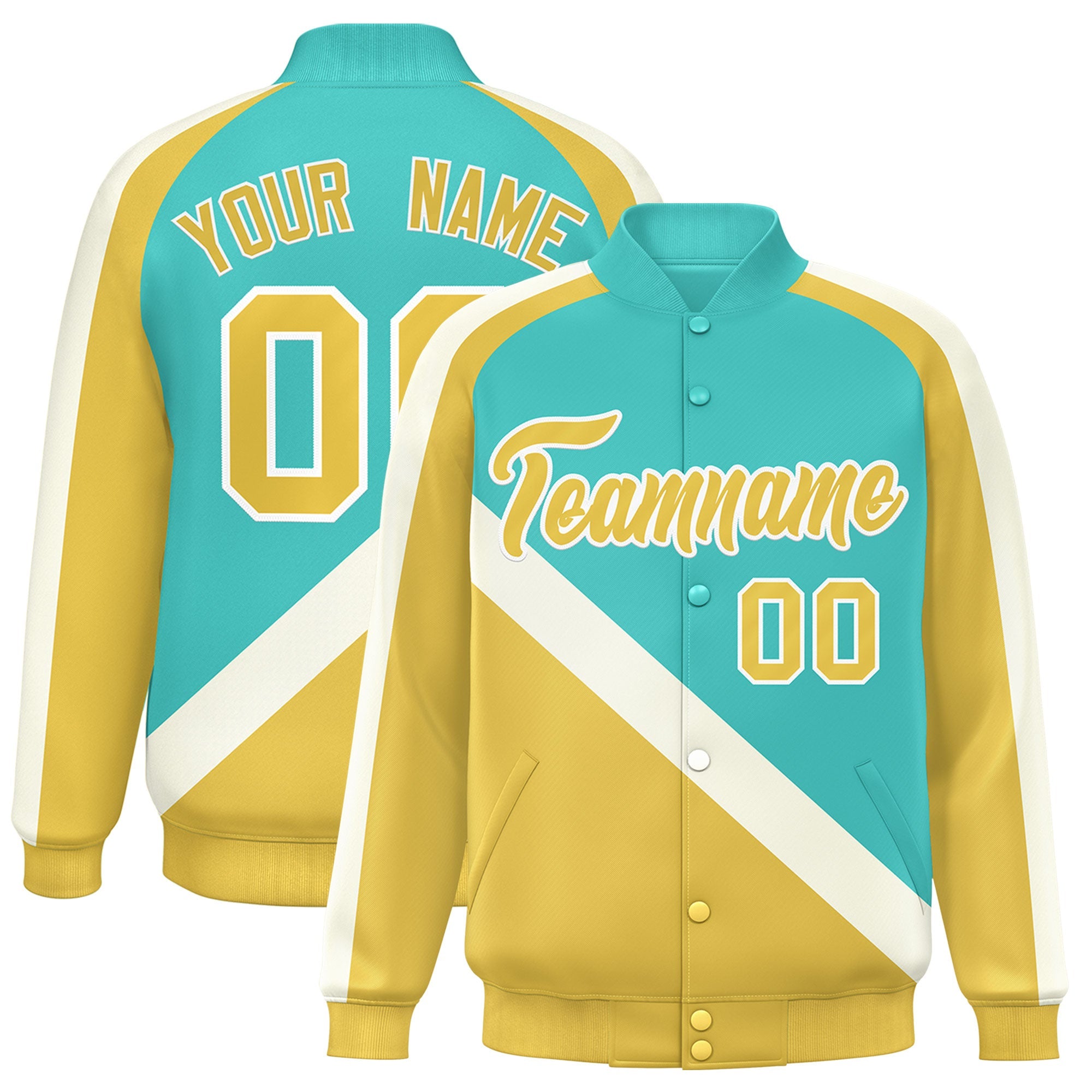 Custom Bright Green Khaki Raglan Sleeves Varsity Full-Snap Letterman Baseball Jacket