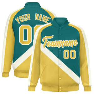 Custom Aqua Khaki Raglan Sleeves Varsity Full-Snap Letterman Baseball Jacket