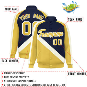 Custom Navy Khaki Raglan Sleeves Varsity Full-Snap Letterman Baseball Jacket