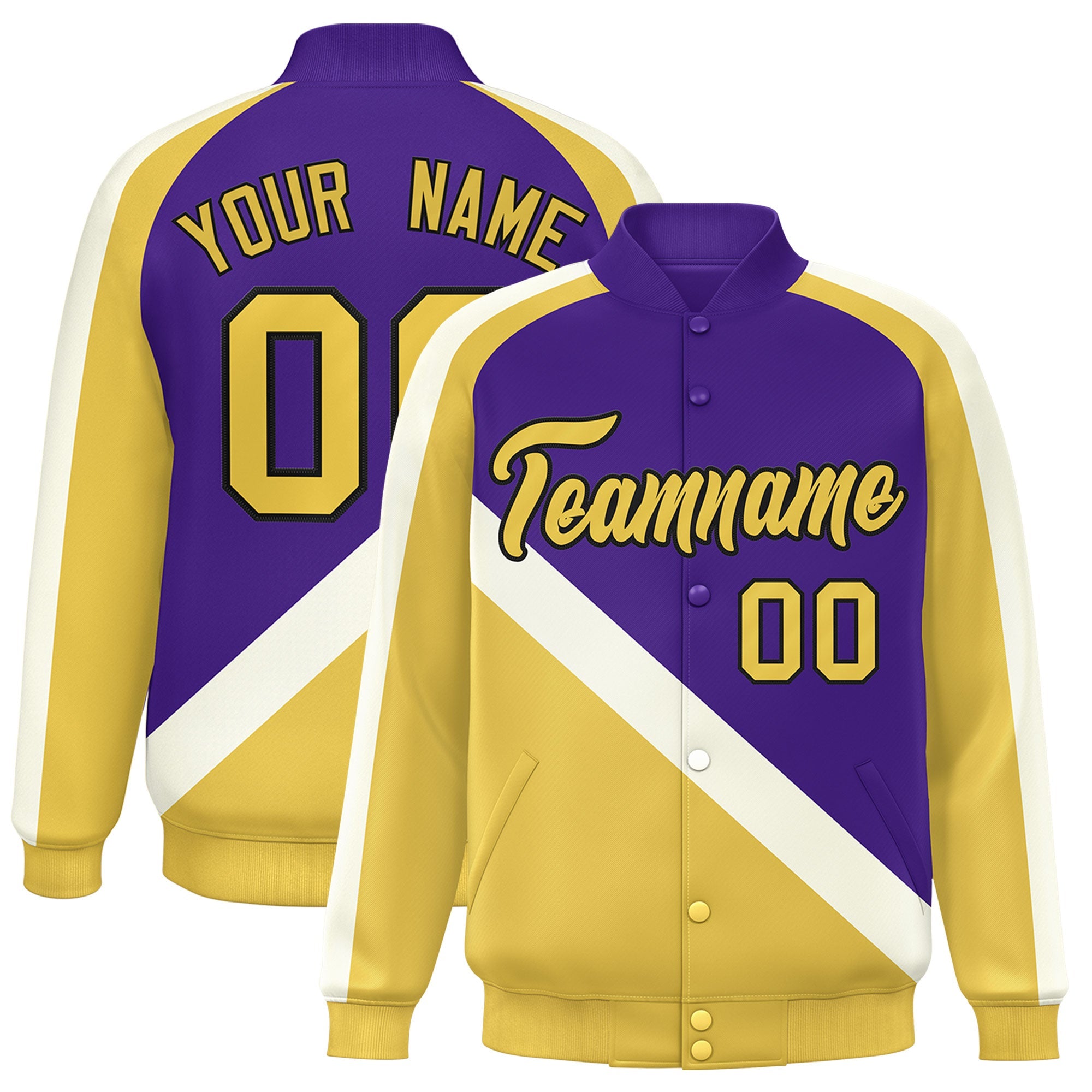 Custom Purple Khaki Raglan Sleeves Varsity Full-Snap Letterman Baseball Jacket