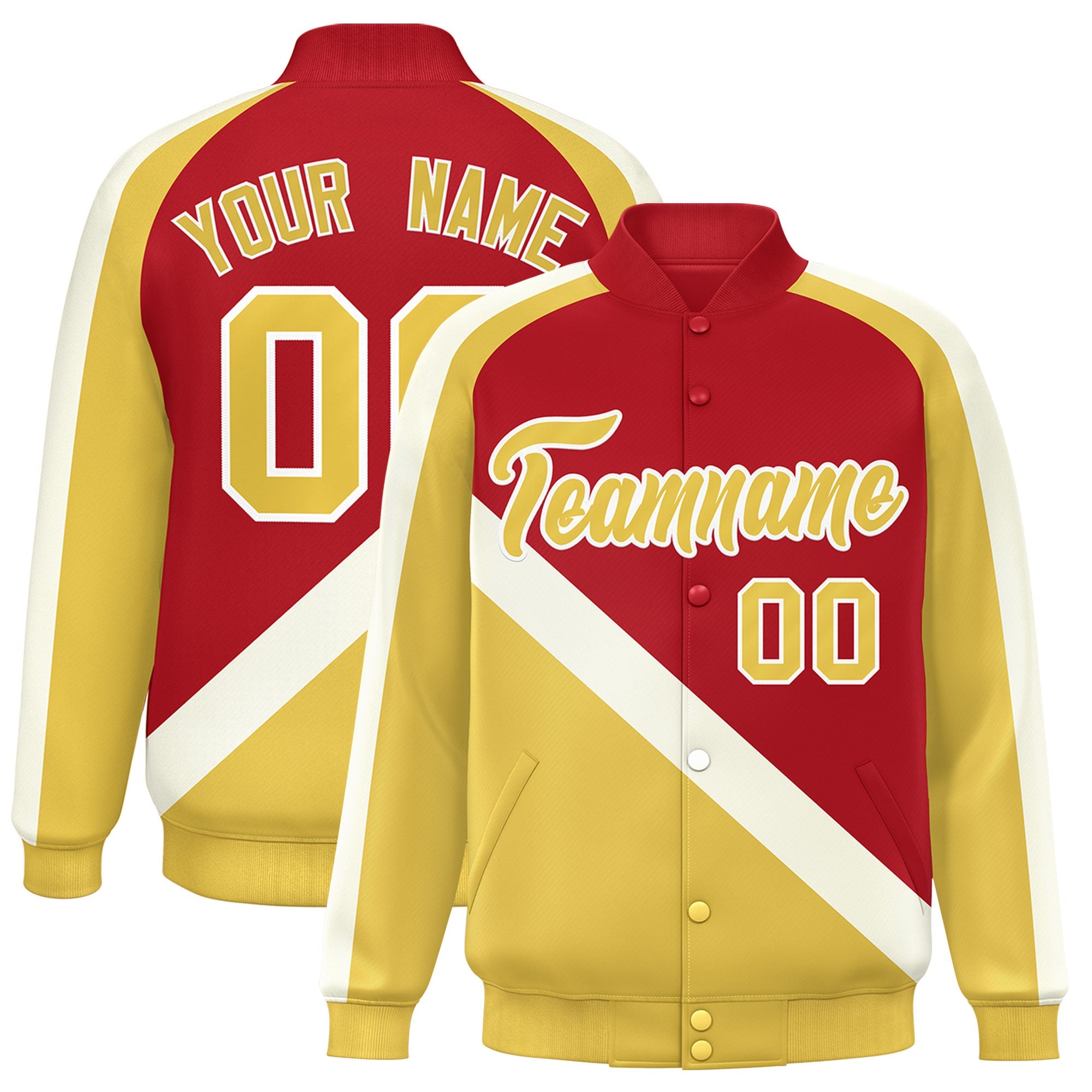 Custom Red Khaki Raglan Sleeves Varsity Full-Snap Letterman Baseball Jacket