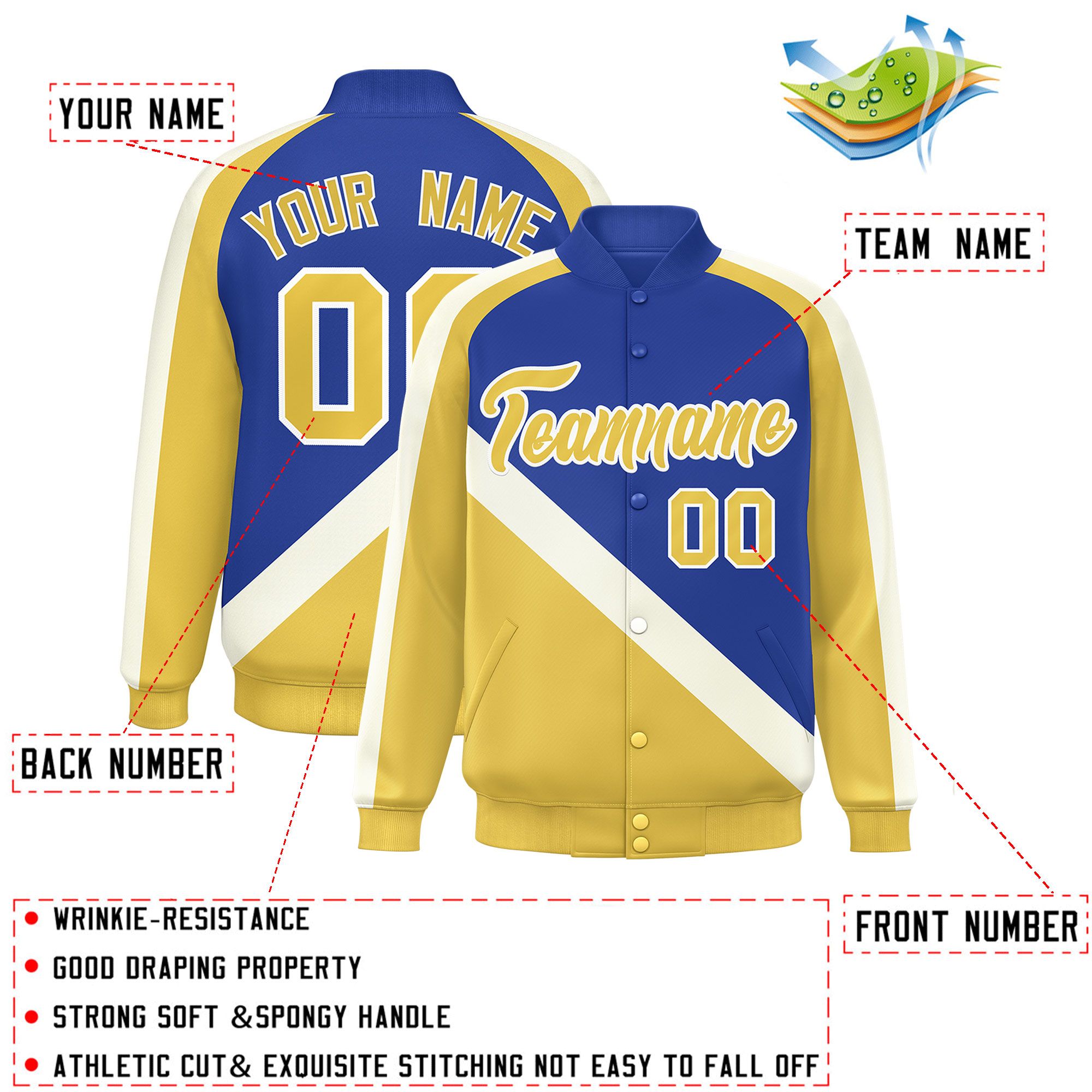 Custom Royal Khaki Raglan Sleeves Varsity Full-Snap Letterman Baseball Jacket