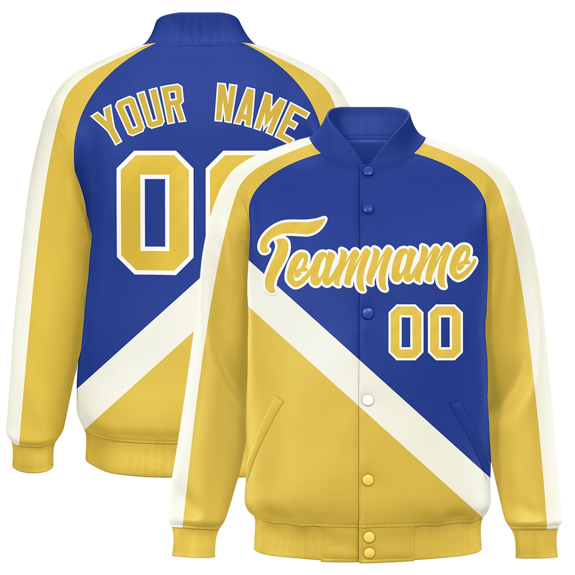 Custom Royal Khaki Raglan Sleeves Varsity Full-Snap Letterman Baseball Jacket