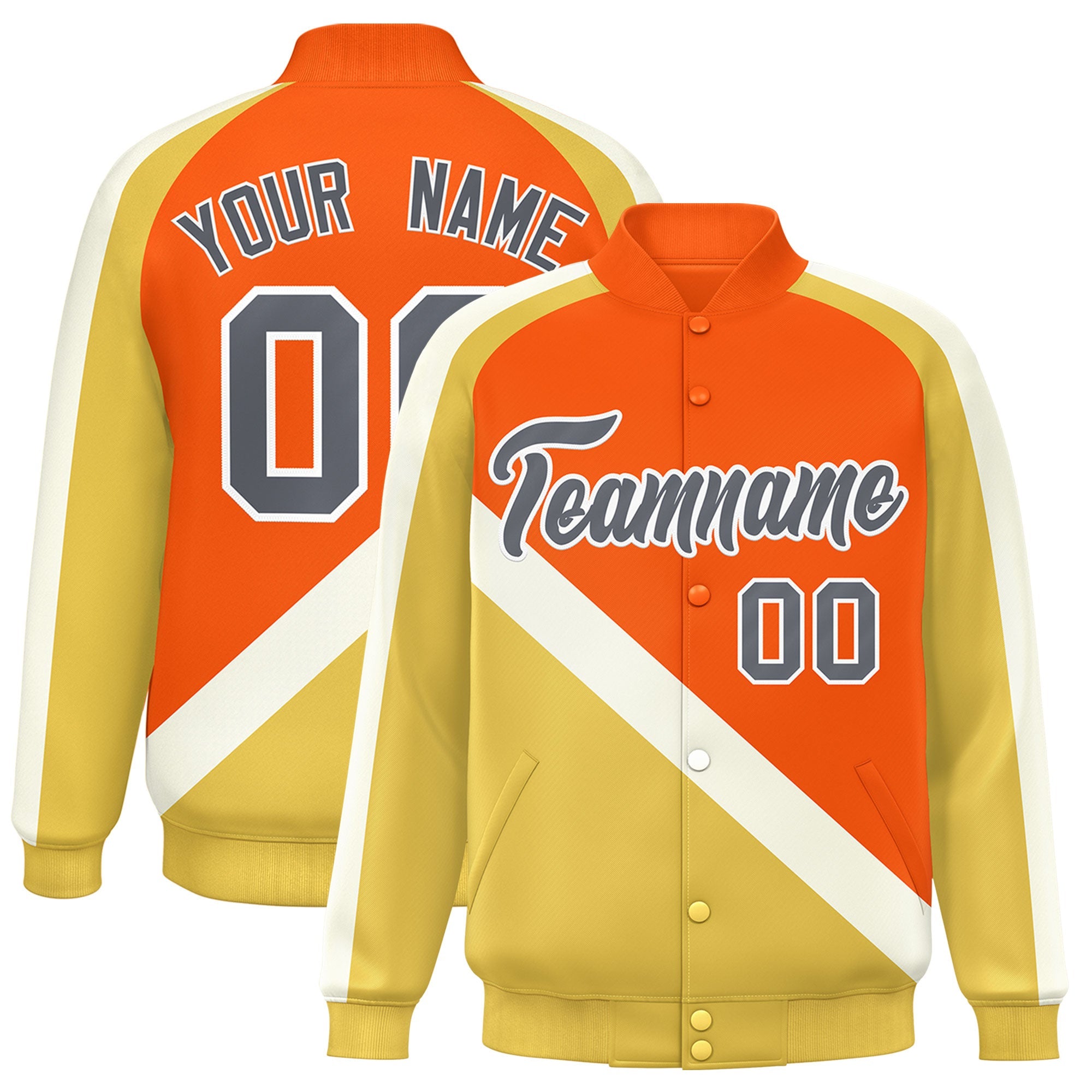 Custom Orange Khaki Raglan Sleeves Varsity Full-Snap Letterman Baseball Jacket