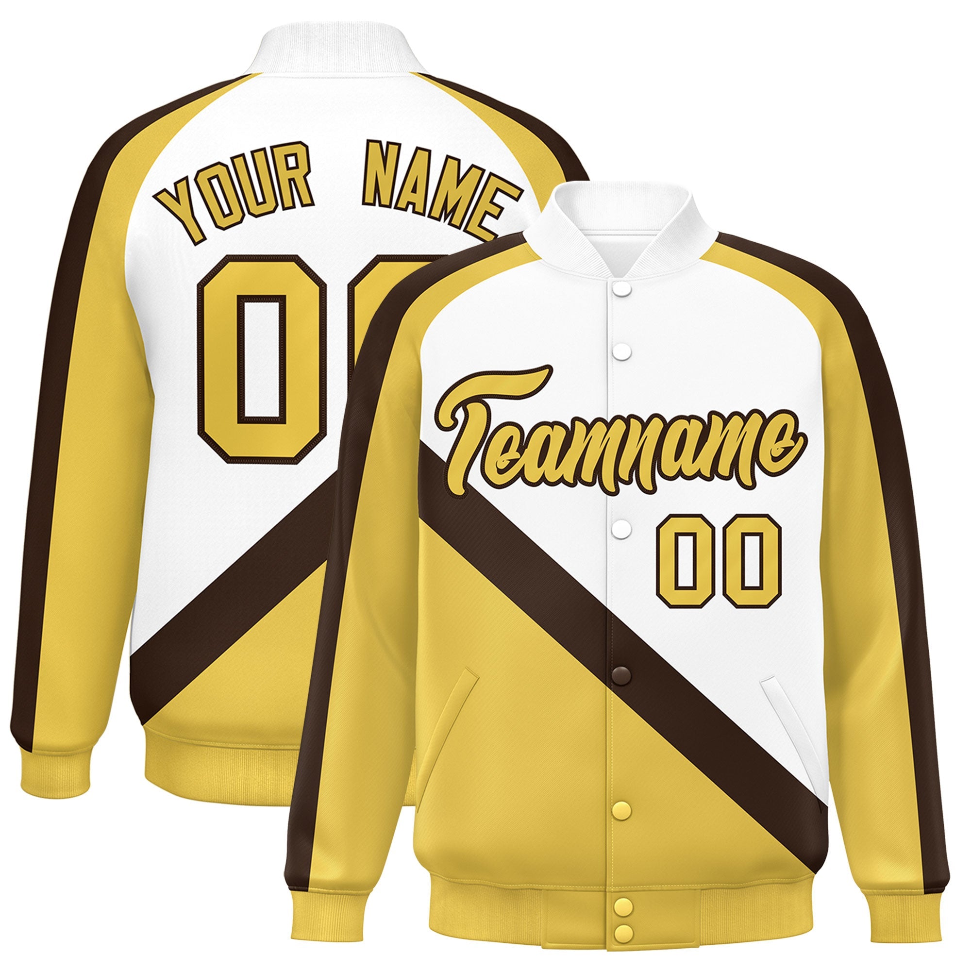 Custom White Khaki Raglan Sleeves Varsity Full-Snap Letterman Baseball Jacket