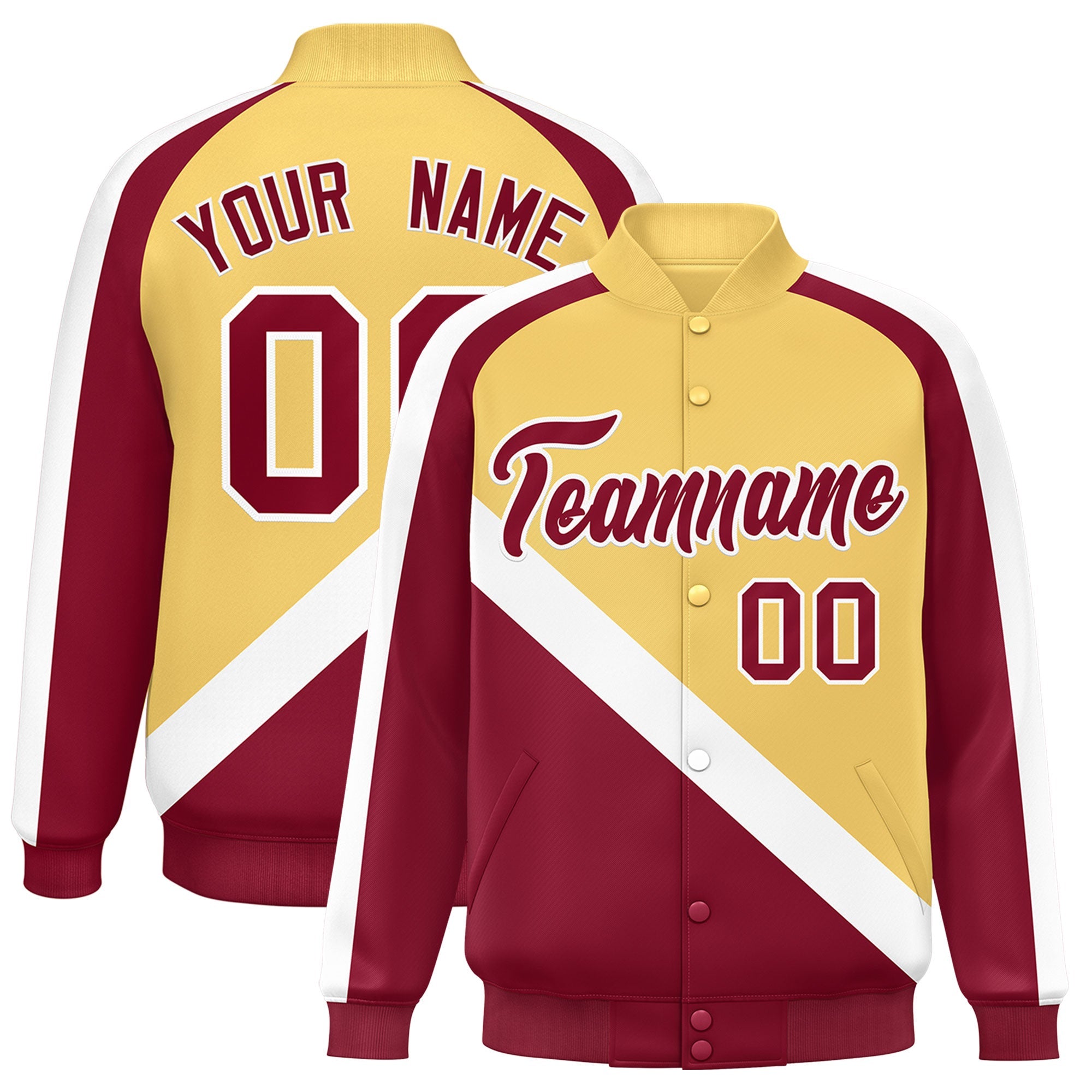 Custom Khaki Crimson Raglan Sleeves Varsity Full-Snap Letterman Baseball Jacket