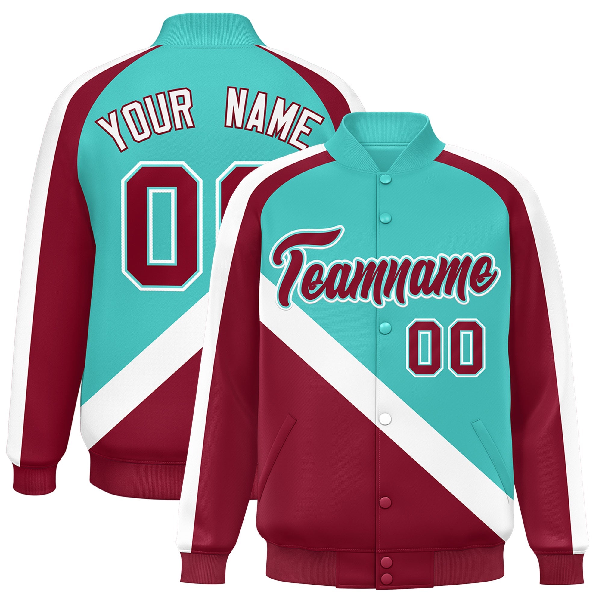 Custom Bright Green Crimson Raglan Sleeves Varsity Full-Snap Letterman Baseball Jacket