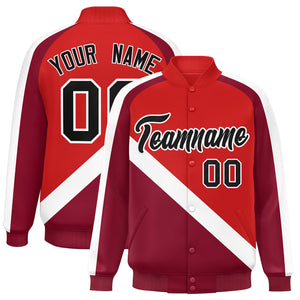 Custom Red Crimson Raglan Sleeves Varsity Full-Snap Letterman Baseball Jacket