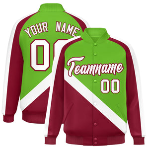 Custom Green Crimson Raglan Sleeves Varsity Full-Snap Letterman Baseball Jacket