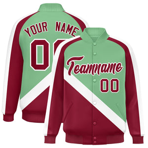 Custom Green Crimson Raglan Sleeves Varsity Full-Snap Letterman Baseball Jacket