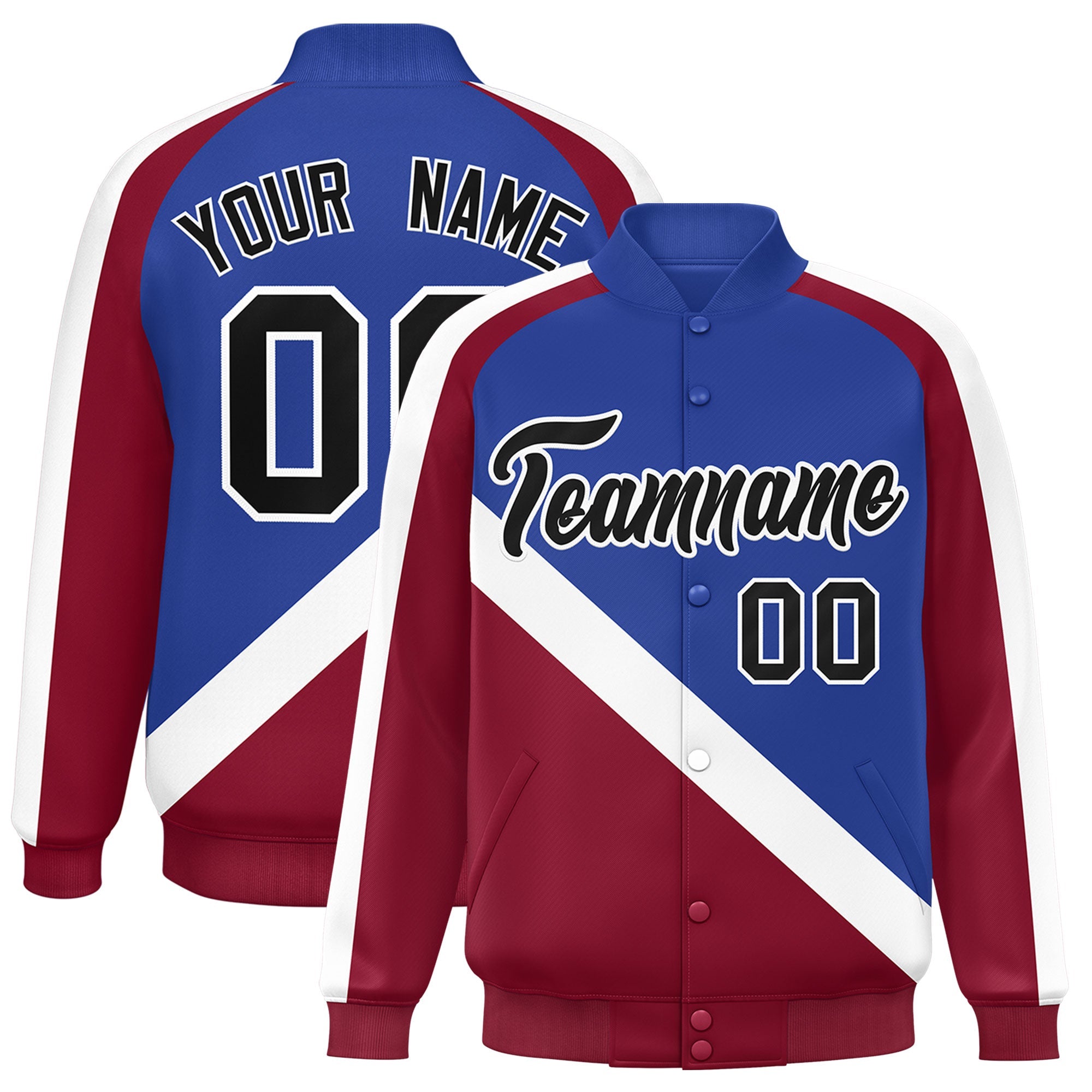 Custom Royal Crimson Raglan Sleeves Varsity Full-Snap Letterman Baseball Jacket