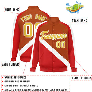 Custom Texas Orange Red Raglan Sleeves Varsity Full-Snap Letterman Baseball Jacket