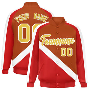 Custom Texas Orange Red Raglan Sleeves Varsity Full-Snap Letterman Baseball Jacket