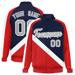 Custom Navy Red Raglan Sleeves Varsity Full-Snap Letterman Baseball Jacket