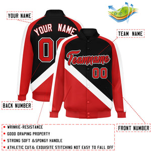 Custom Black Red Raglan Sleeves Varsity Full-Snap Letterman Baseball Jacket