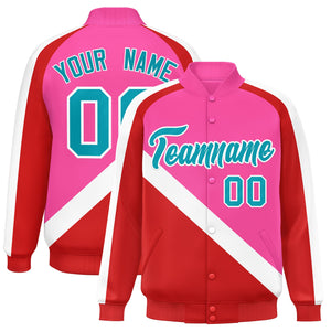 Custom Pink Red Raglan Sleeves Varsity Full-Snap Letterman Baseball Jacket