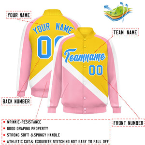 Custom Gold Light Pink Raglan Sleeves Varsity Full-Snap Letterman Baseball Jacket