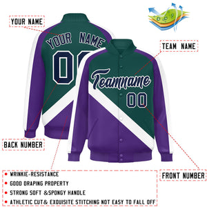 Custom Midnight Green Purple Raglan Sleeves Varsity Full-Snap Letterman Baseball Jacket