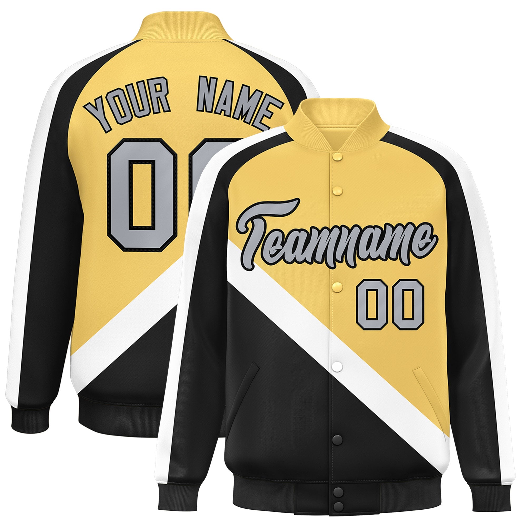 Custom Khaki Black Raglan Sleeves Varsity Full-Snap Letterman Baseball Jacket