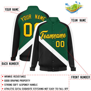 Custom Green Black Raglan Sleeves Varsity Full-Snap Letterman Baseball Jacket