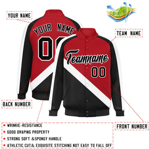 Custom Red Black Raglan Sleeves Varsity Full-Snap Letterman Baseball Jacket