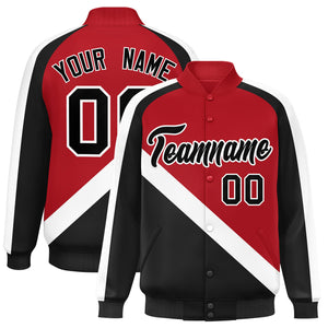 Custom Red Black Raglan Sleeves Varsity Full-Snap Letterman Baseball Jacket