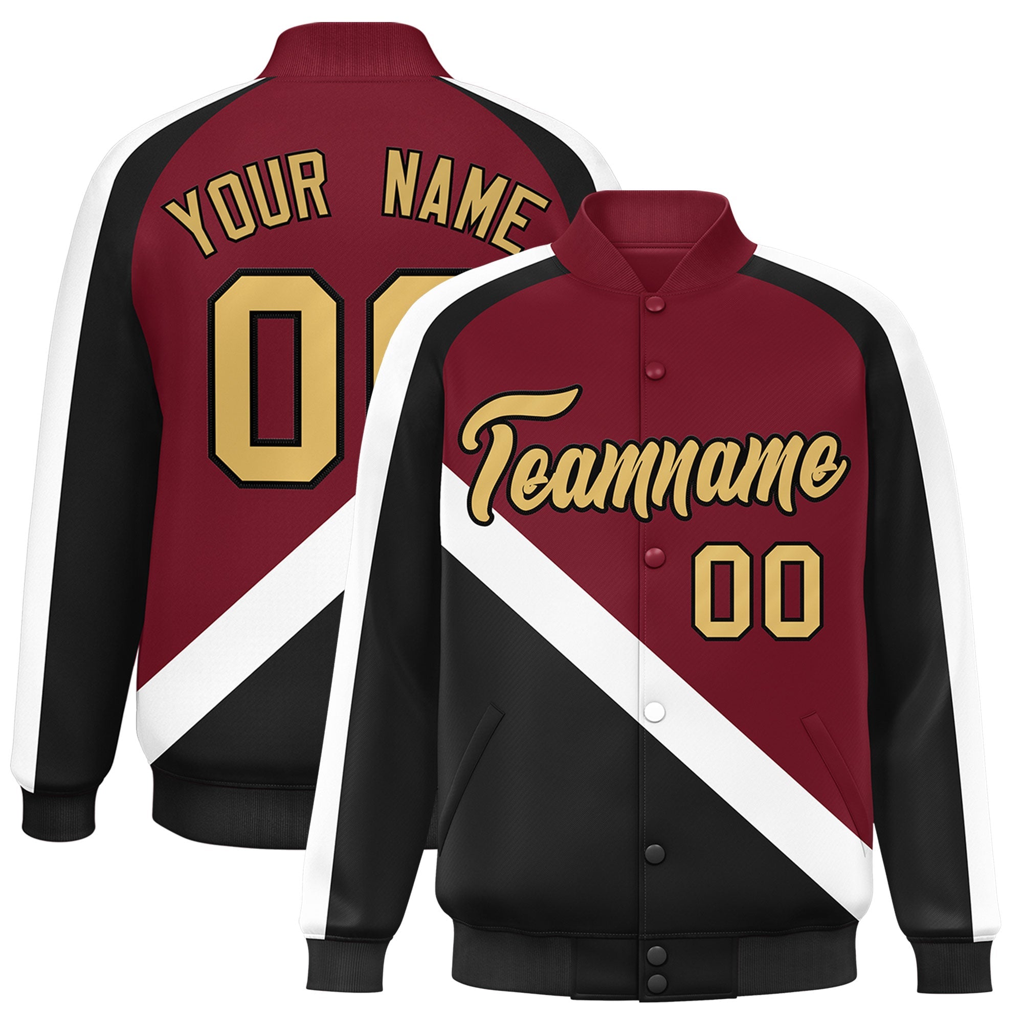 Custom Crimson Black Raglan Sleeves Varsity Full-Snap Letterman Baseball Jacket