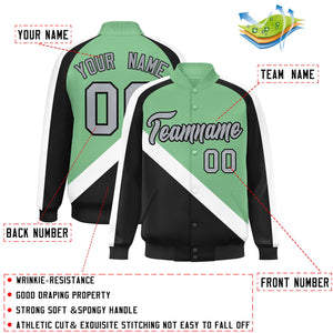 Custom Green Black Raglan Sleeves Varsity Full-Snap Letterman Baseball Jacket