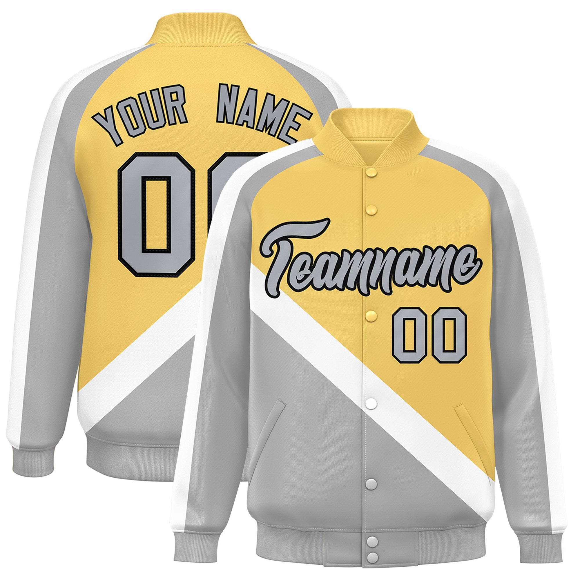 Custom Khaki Gray Raglan Sleeves Varsity Full-Snap Letterman Baseball Jacket