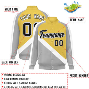 Custom Old Gold Gray Raglan Sleeves Varsity Full-Snap Letterman Baseball Jacket