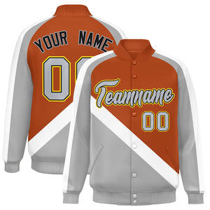 Custom Texas Orange Gray Raglan Sleeves Varsity Full-Snap Letterman Baseball Jacket