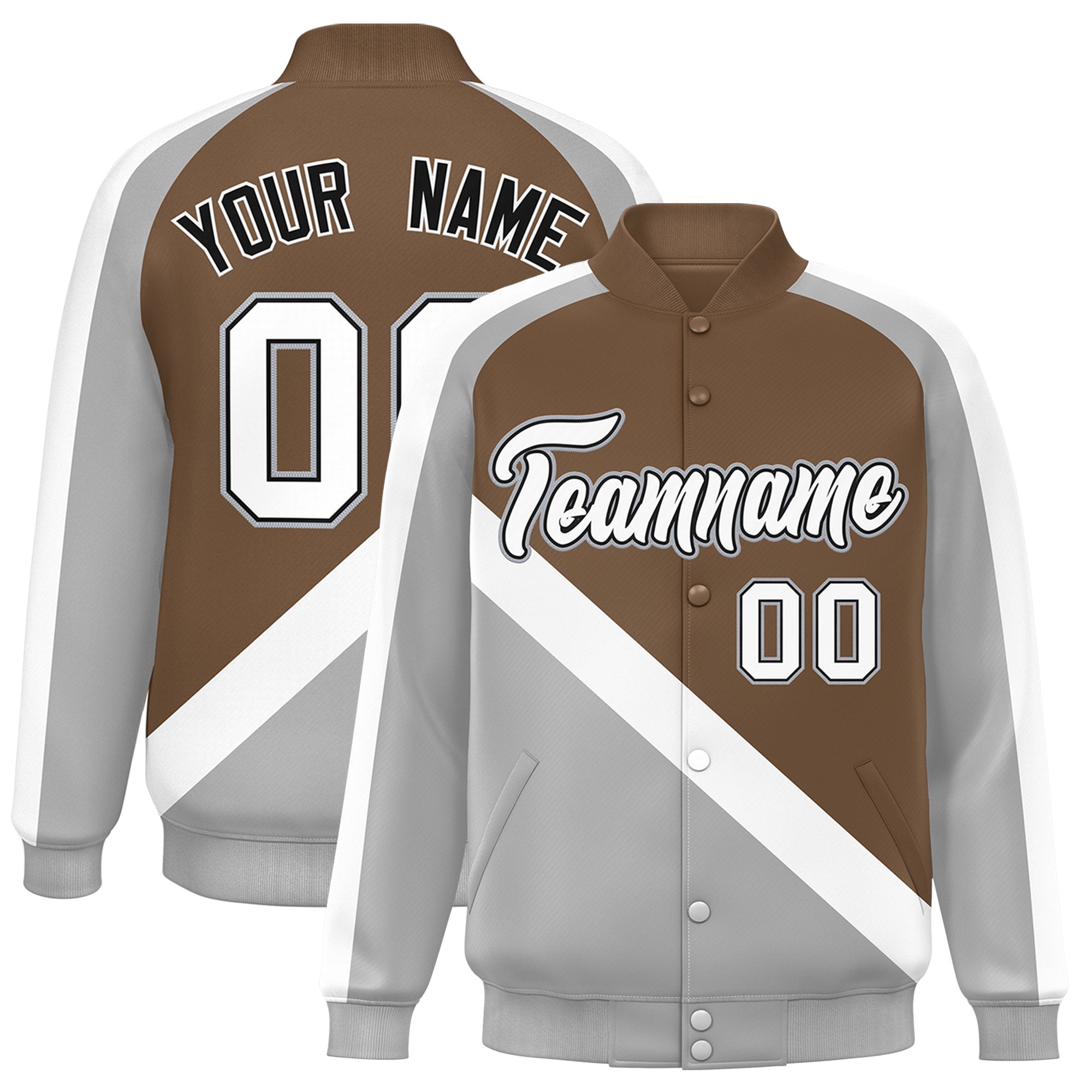 Custom Light Brown Gray Raglan Sleeves Varsity Full-Snap Letterman Baseball Jacket